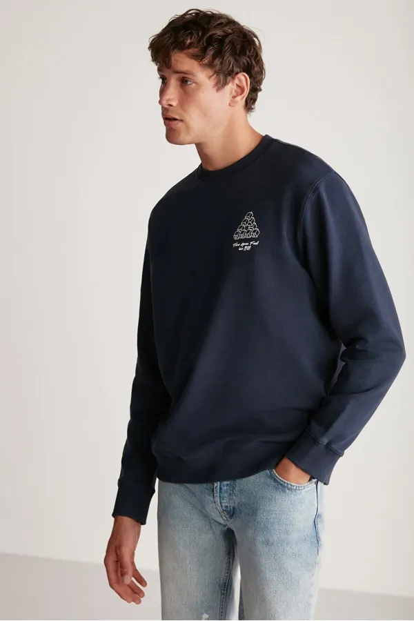 Regular Lacivert Tekli Sweatshirt