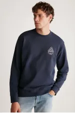 Regular Lacivert Tekli Sweatshirt