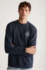 Regular Lacivert Tekli Sweatshirt