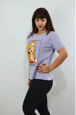 Kız Figürlü İşlemeli Emojili Kadın T-Shirt Mor