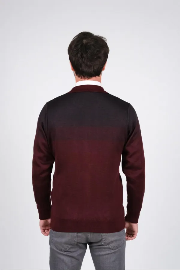 Çizgi Triko Erkek Battal Boy Polo Yaka Astarlı Triko Mont Fermuarlı Desenli 3XL - 4XL - 5XL - Bordo