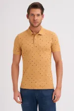 Çizgi Triko Erkek Tişört Slim Fit Polo Yaka Kolu Lastikli Desenli %100 Pamuk Kumaş - BAL