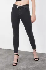 Kadın Antrasit Yüksek Bel Skinny Jeans