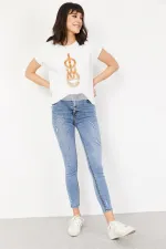 Kadın Mavi Yırtık Detaylı Skinny Jeans