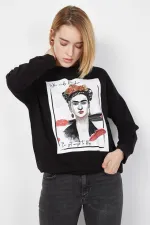 Kadın Siyah Baskılı Sweatshirt